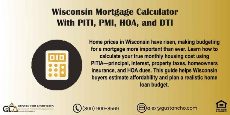 Wisconsin Mortgage Calculator With PITI, PMI, HOA, and DTI