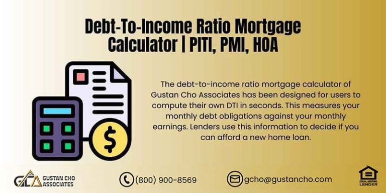 Debt-To-Income Ratio Mortgage Calculator | PITI, PMI, HOA