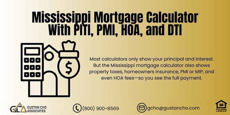 Mississippi Mortgage Calculator With PITI, PMI, HOA, and DTI