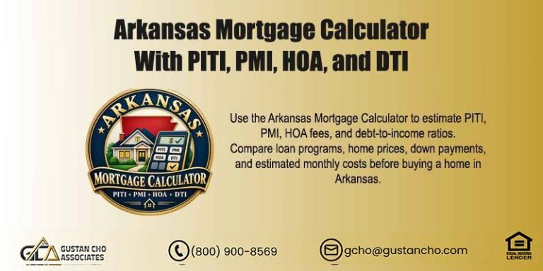 Arkansas Mortgage Calculator With PITI, PMI, HOA, and DTI